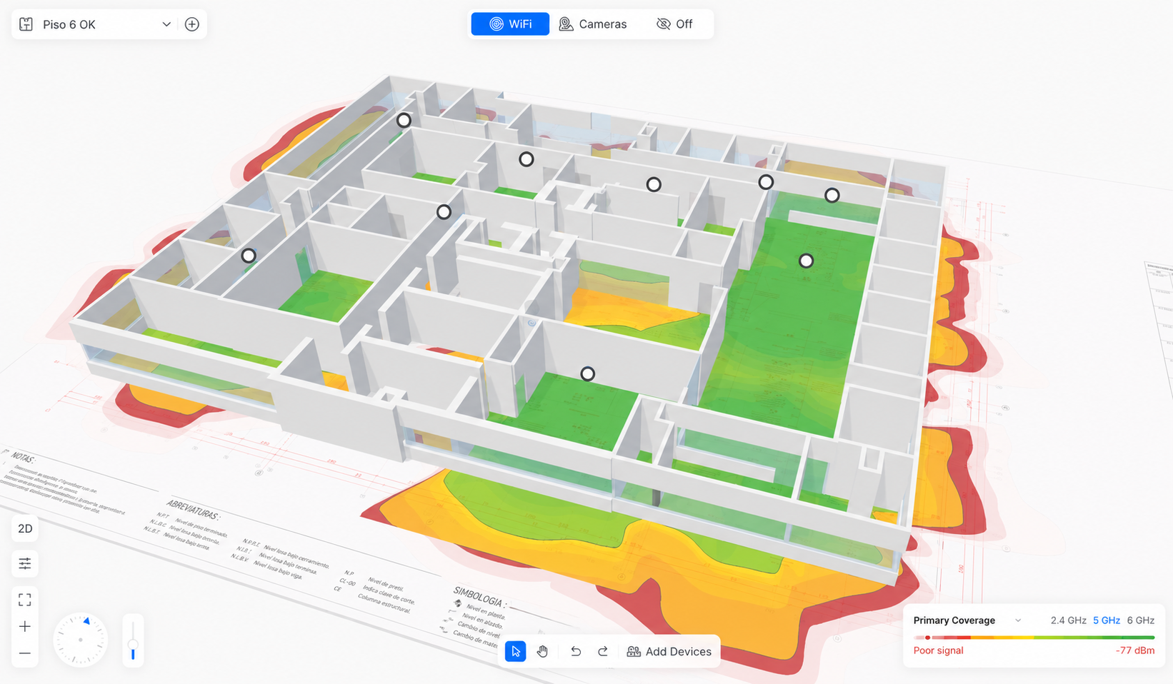 Mapa 3D de cobertura WiFi para oficina o casa